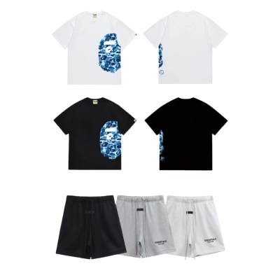 Bape T-Shirt Black_White_Gray_Khaki_Navy Blue EG 1312 + Fear of God Essentials Shorts CX58 LC8893 01