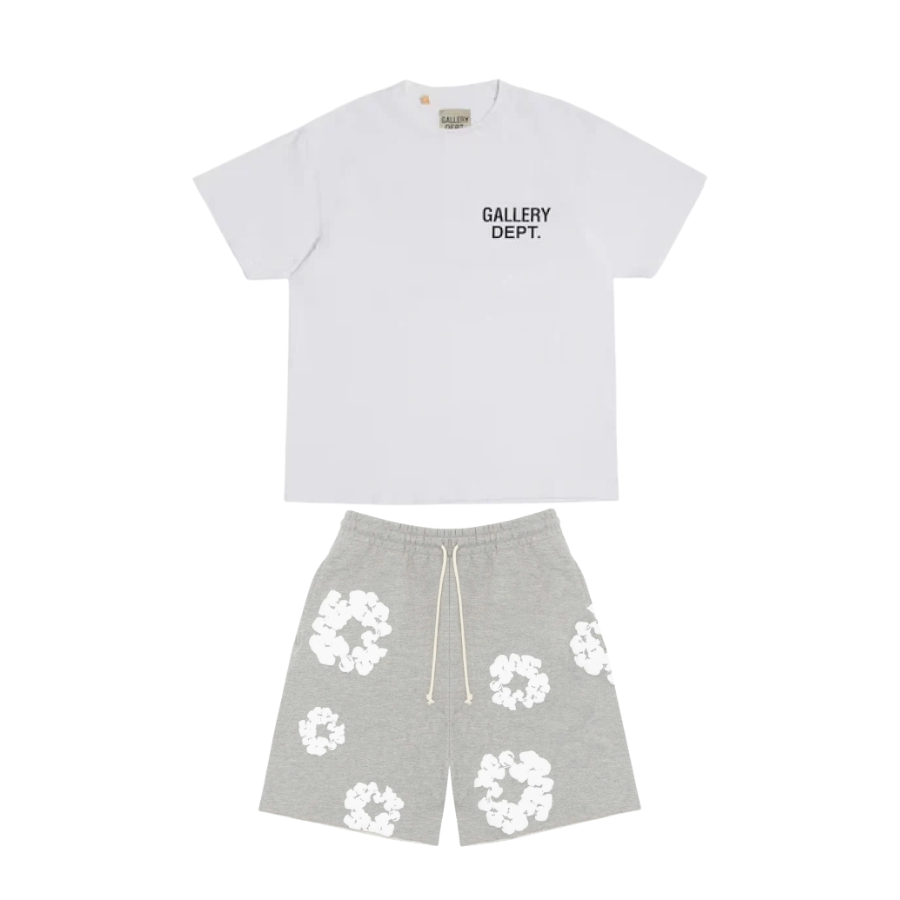 GALLERY DEPT. SOUVENIR T-SHIRT WHITE + Denim Tears The Cotton Wreath Shorts Grey (2)