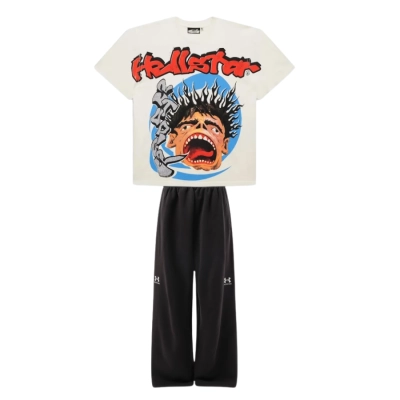 Hellstar Studios Screaming Kid T-shirt White + Balenciaga Under Armour Baggy Sweat Pants Black 01