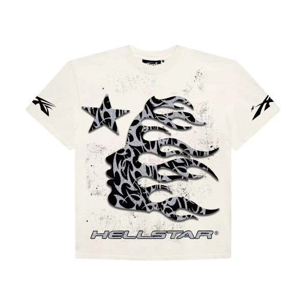 Hellstar Thorn Glitter T-Shirt White + Amiri Black MX1 Jeans
