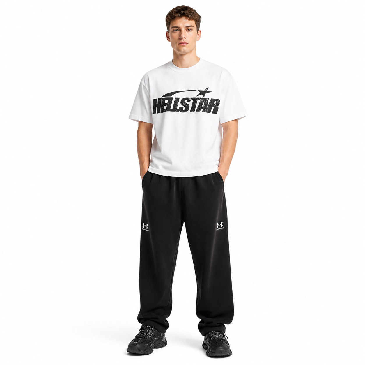 Hellstar T-shirt 503 + Balenciaga Under Armour Baggy Sweat Pants Black