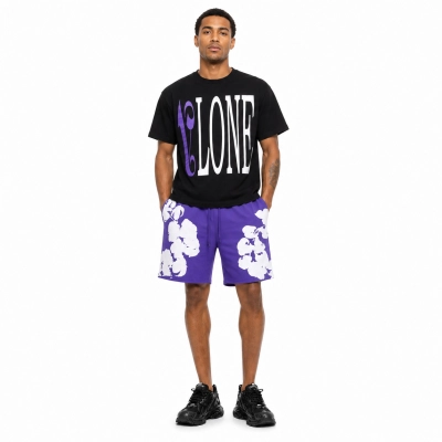 Vlone x Palm Angels T-Shirt Purple_Black + Denim Tears Big Cotton Wreath Shorts #8671 Black_Grey_Purple 01