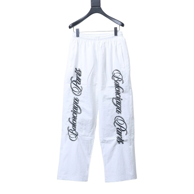 Balenciaga BLCG 26SS Cursive Signature Embroidered Tracksuit Pants White 01
