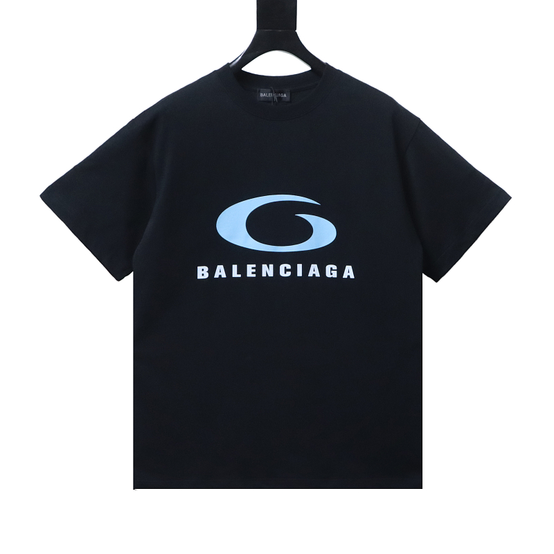 Balenciaga Blue Circular Print Letter Short-Sleeve T-Shirt