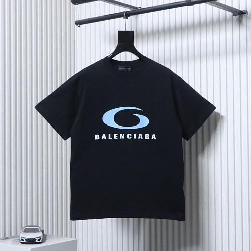 Balenciaga Blue Circular Print Letter Short-Sleeve T-Shirt