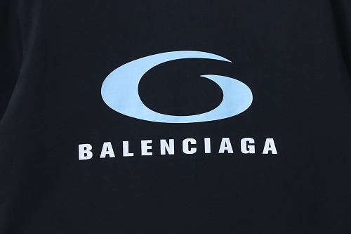 Balenciaga Blue Circular Print Letter Short-Sleeve T-Shirt
