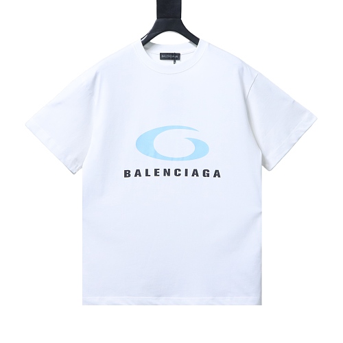 Balenciaga Blue Circular Print Letter Short-Sleeve T-Shirt