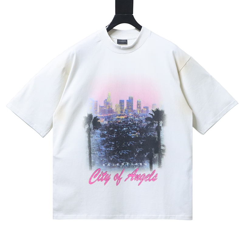 BALENCIAGA Los Angeles Night View Distressed Short-Sleeve T-Shirt