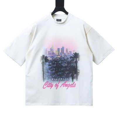 BALENCIAGA Los Angeles Night View Distressed Short-Sleeve T-Shirt 01