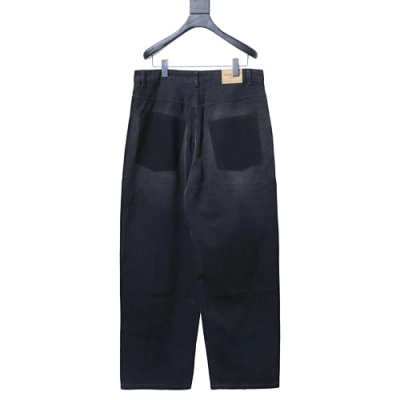 Balenciaga 2024 SS New Reversed Pocket Jeans, Black Washed Distressed Jeans 02