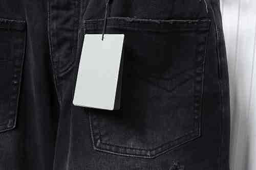 Balenciaga 2024 SS New Reversed Pocket Jeans, Black Washed Distressed Jeans