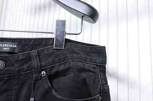 Balenciaga 2024 SS New Reversed Pocket Jeans, Black Washed Distressed Jeans