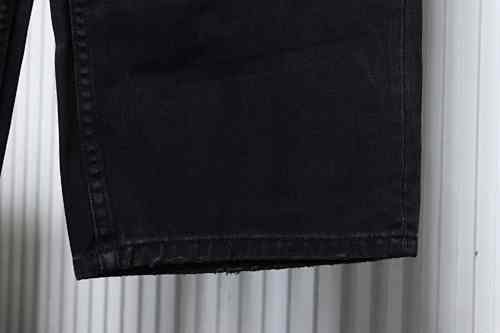 Balenciaga 2024 SS New Reversed Pocket Jeans, Black Washed Distressed Jeans