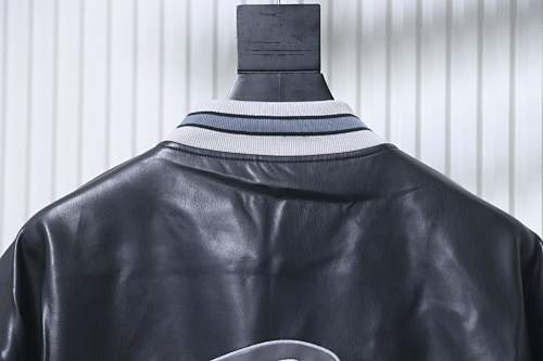 BLCG 26SS 3M Embroidered Grey Manchester United Baseball Flight Leather Jacket