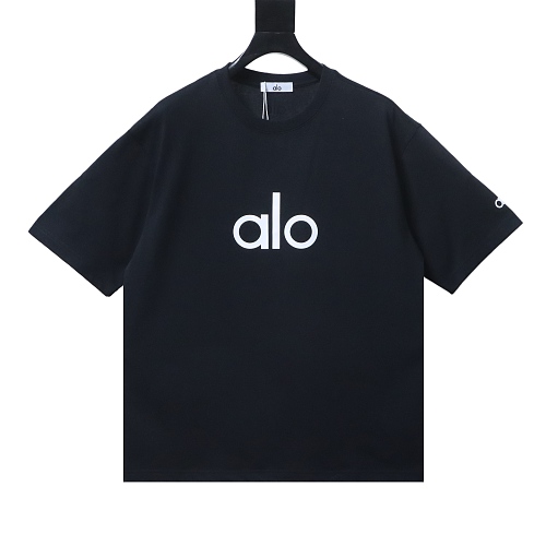 Alo Yoga Simple Silicone Letter Print T-Shirt Black