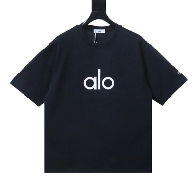 Alo Yoga Simple Silicone Letter Print T-Shirt Black 01