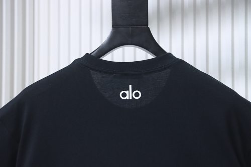 Alo Yoga Simple Silicone Letter Print T-Shirt Black