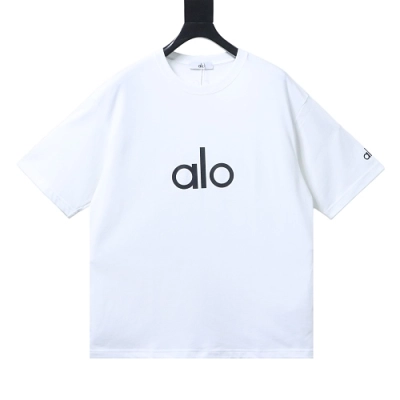 Alo Yoga Simple Silicone Letter Print T-Shirt White 01