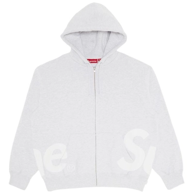 Supreme Big Logo Zip Up Hooded Sweatshirt Ash Grey 01