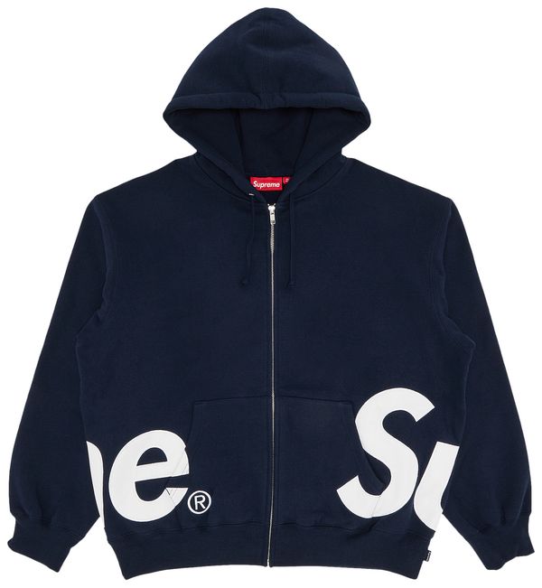 Supreme Big Logo Zip Up Hooded Sweatshirt Navy