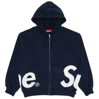 Supreme Big Logo Zip Up Hooded Sweatshirt Navy 01