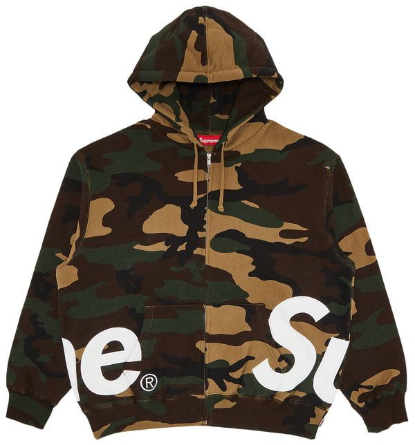 Supreme Big Logo Zip Up Hooded Sweatshirt Woodland Camo