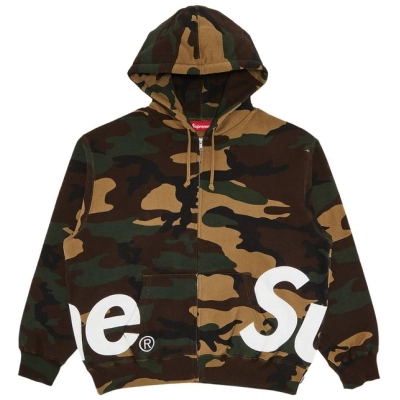Supreme Big Logo Zip Up Hooded Sweatshirt Woodland Camo 01