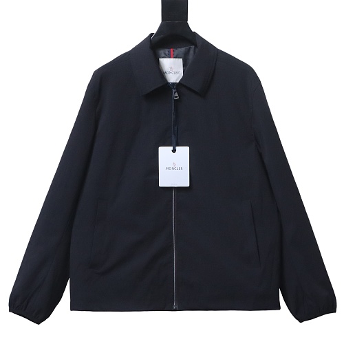 Moncler 26SS Classic Arm Logo Polo-Collar Lightweight Jacket Black