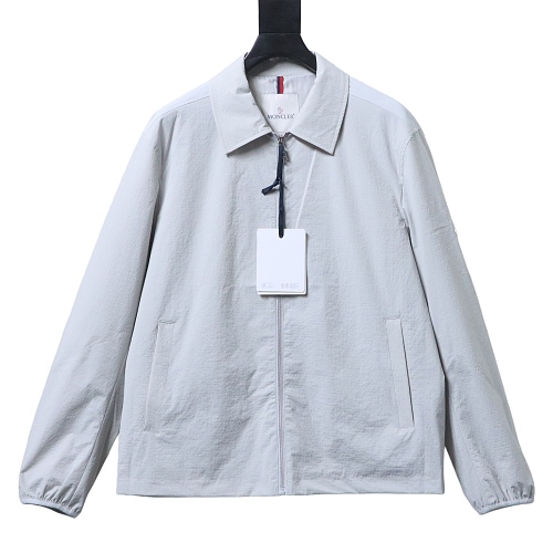 Moncler 26SS Classic Arm Logo Polo-Collar Lightweight Jacket Grey