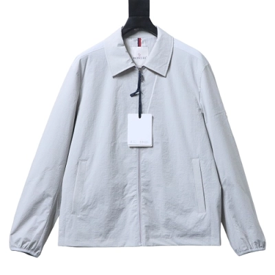 Moncler 26SS Classic Arm Logo Polo-Collar Lightweight Jacket Grey 01