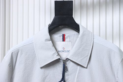 Moncler 26SS Classic Arm Logo Polo-Collar Lightweight Jacket Grey