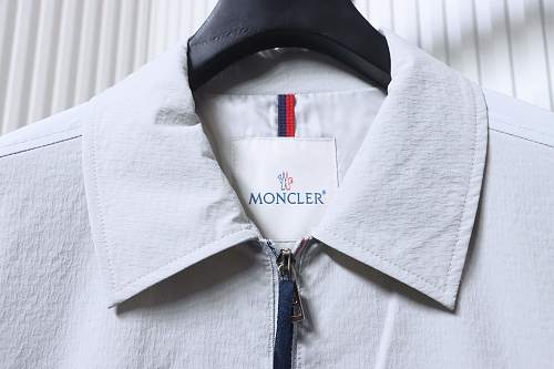 Moncler 26SS Classic Arm Logo Polo-Collar Lightweight Jacket Grey
