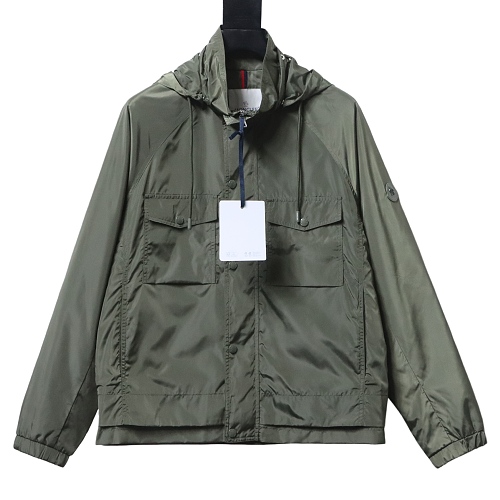 Moncler 26SS Workwear-Style Lightweight Hooded Jacket with Silicone Arm Patch Green