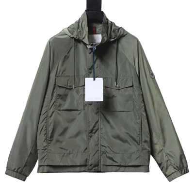 Moncler 26SS Workwear-Style Lightweight Hooded Jacket with Silicone Arm Patch Green 01
