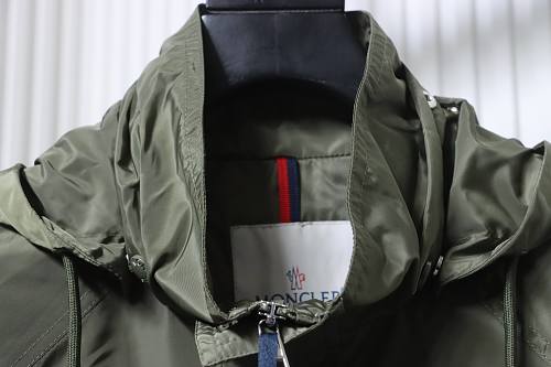 Moncler 26SS Workwear-Style Lightweight Hooded Jacket with Silicone Arm Patch Green