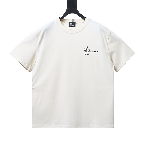 Moncler Short-Sleeve T-Shirt with Front Lettering Logo Apricot