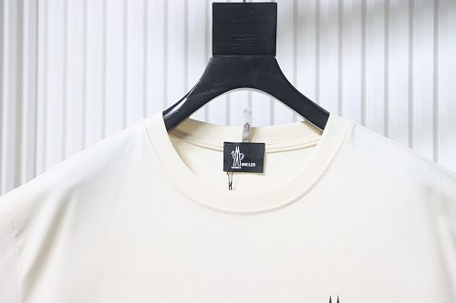Moncler Short-Sleeve T-Shirt with Front Lettering Logo Apricot