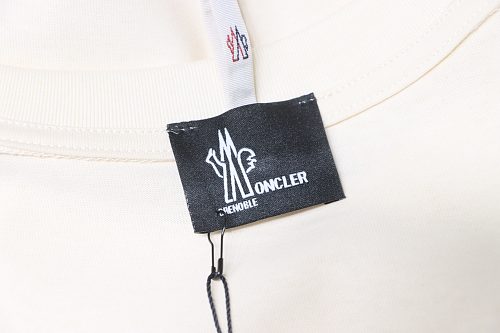 Moncler Short-Sleeve T-Shirt with Front Lettering Logo Apricot