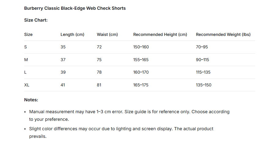 Burberry Classic Black Trim Webbing Check Shorts