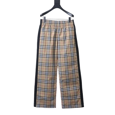 Burberry Side striped plaid stretch cotton trousers 01