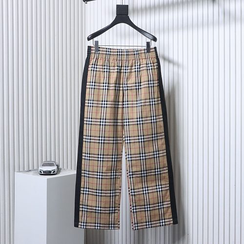Burberry Side striped plaid stretch cotton trousers