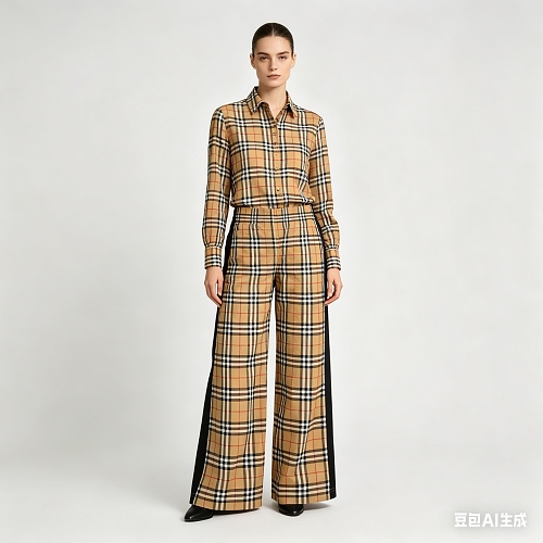 Burberry Side striped plaid stretch cotton trousers