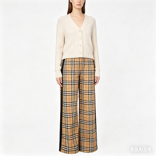 Burberry Side striped plaid stretch cotton trousers