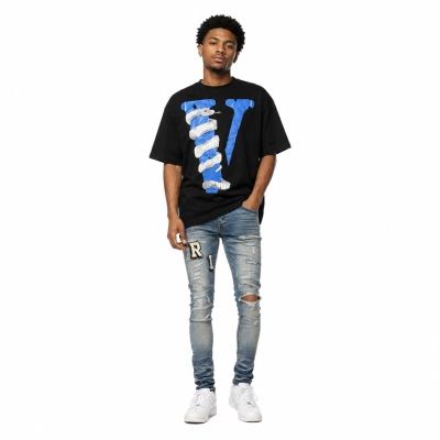 Vlone T Shirt Python Snake Shirts + AMIRI Blue Varsity Jeans 01
