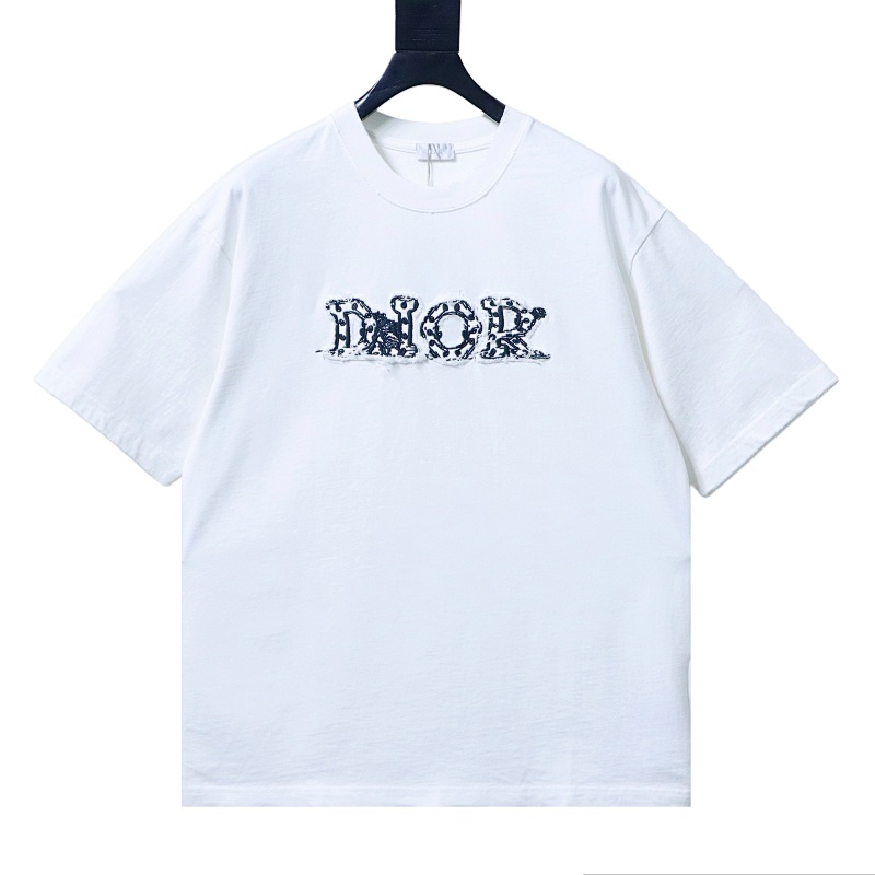 Dior New Distressed Patch Letter Embroidery T-Shirt