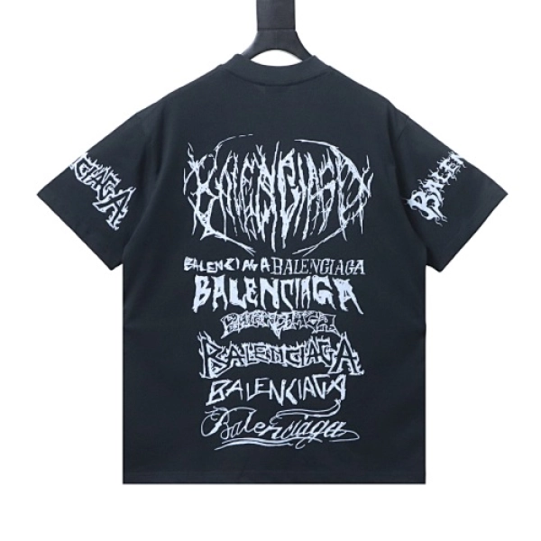 Balenciaga all-over letter print, direct-print breathable graffiti short-sleeved T-shirt + Purple Brand Fashion Jeans PU806#