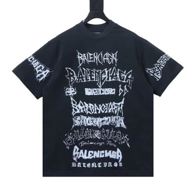 Balenciaga all-over letter print, direct-print breathable graffiti short-sleeved T-shirt + Purple Brand Fashion Jeans PU806# 02