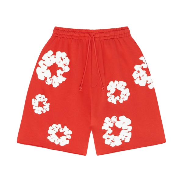 Chrome Hearts Multi Color Cross Cemetery L/S T-shirt + Denim Tears The Cotton Wreath Shorts Red