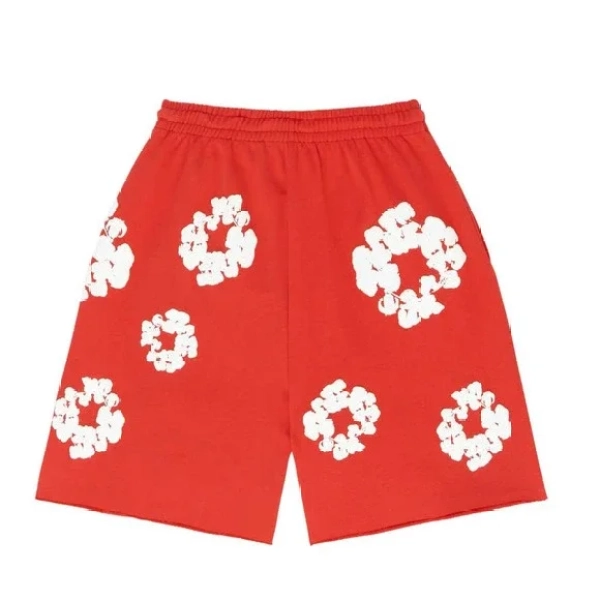 Chrome Hearts Multi Color Cross Cemetery L/S T-shirt + Denim Tears The Cotton Wreath Shorts Red