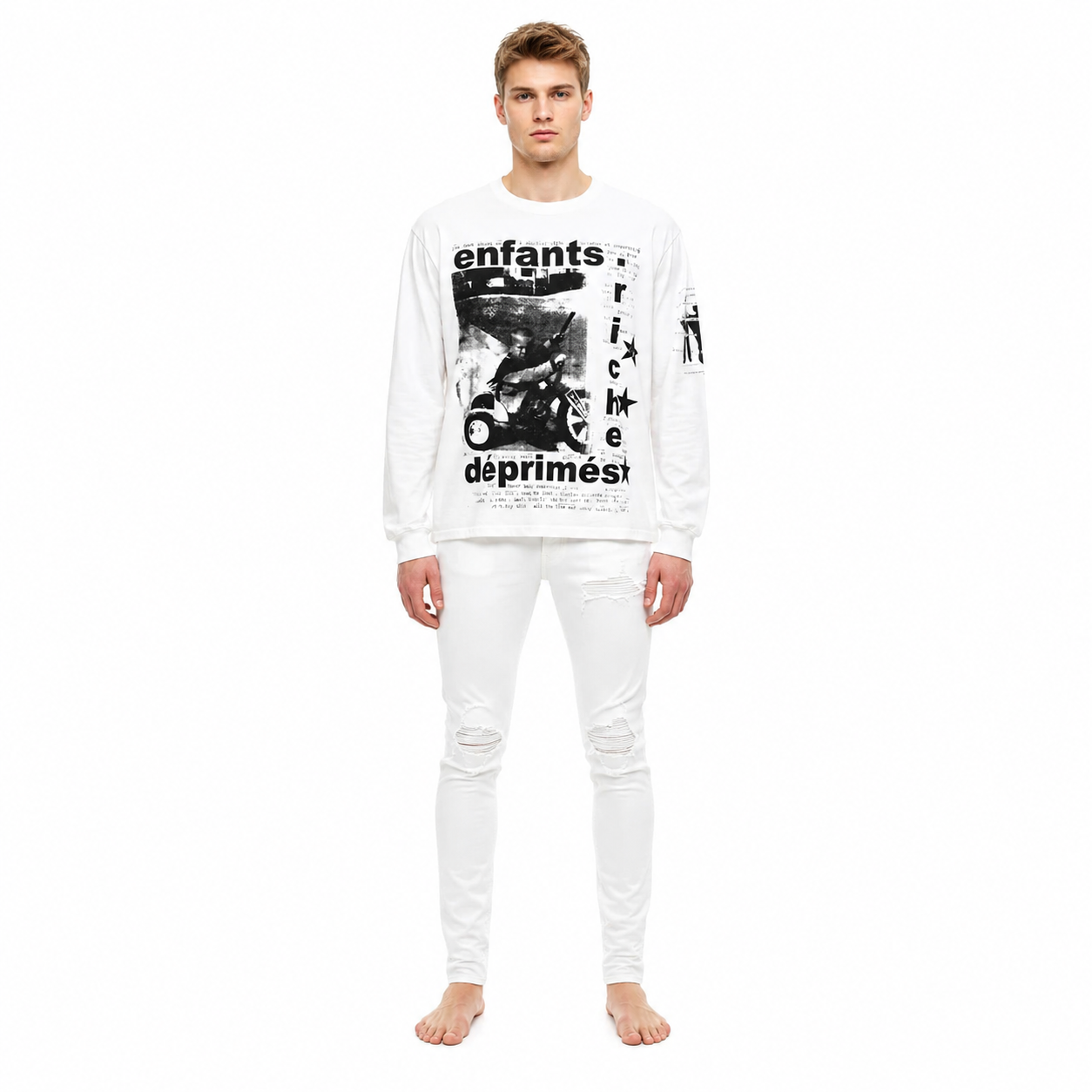 Enfants Riches Déprimés My Underground/Tricycle Long-Sleeve T-Shirt 'Faded White' + Amiri Black MX1 Jeans